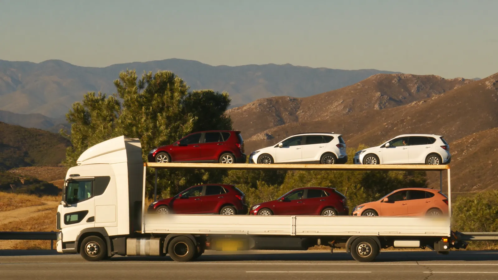 A car transporter loaded with vehicles on a Spanish motorway